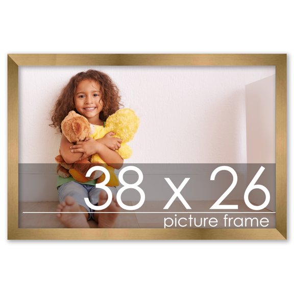 38x26 Gold Bronze Wood Picture Frame - UV Acrylic, Foam Board Backing, Hanging Hardware