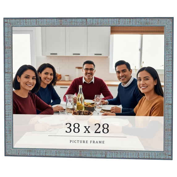 38x28 Frame Blue Scuffed Farm Board Solid Wood Picture Frame Width 0.75 Inches | Interior Depth 0.5