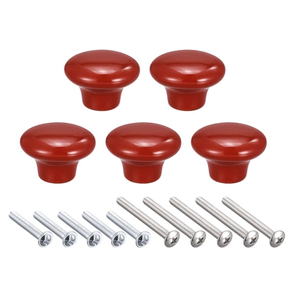 Uxcell 5pcs Ceramic Drawer Knobs Mushroom Shape Door Pull Handles Red 38x28mm