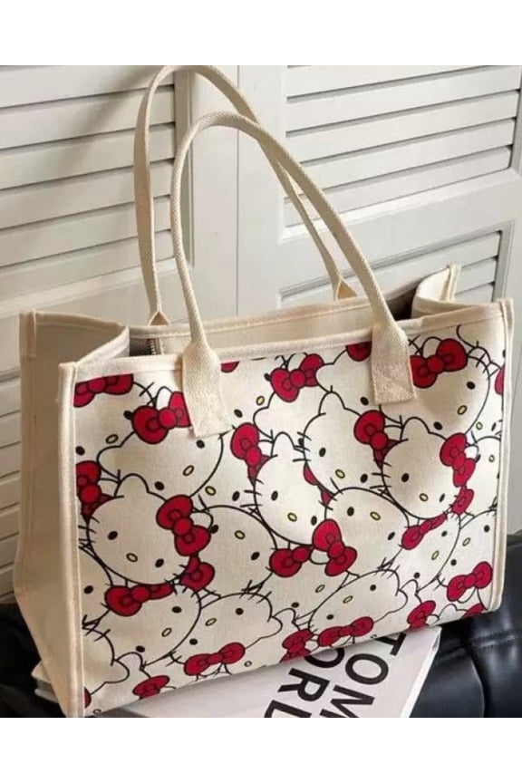 38x31x40cm KT Cat Canvas Shoulder Bag Women Large Capacity Commuting Tote Bag