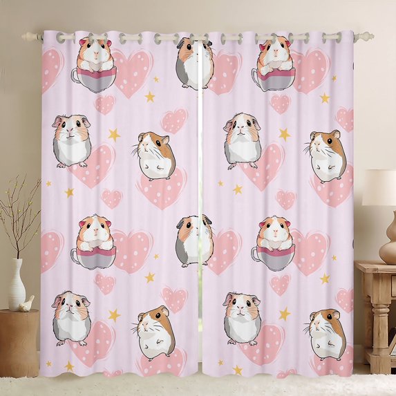 38"Wx45"L inch Cartoon Cavy Curtains,Lovely Guinea Pig 30%-50% Blackout Curtains,Cute Animal Curtains Drapes,Love Heart Window Curtains 2 Panels for Living Room