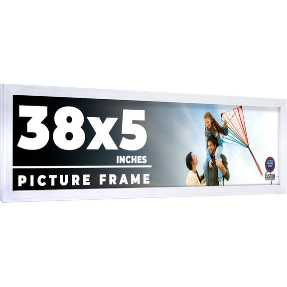 38x5 Frame Silver Stainless Steel Solid Wood Picture Frame | 0.75 Inch Moulding Width | Includes UV