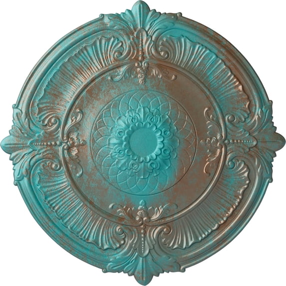 39 1/2"OD x 2 1/2"P Attica Ceiling Medallion (Fits Canopies up to 3 3/4"), Hand-Painted Copper Green Patina