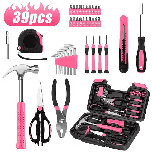 39/13pcs Pink Tool Kit, Includes Optional, Handheld Tools, Ideal for Basic Home Repairs, Beginner-Friendly, DIY Maintenance, Auto Repair Shops, Dorm Rooms, And More Versatile Scenarios
