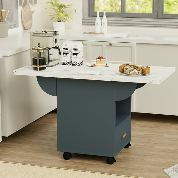 39.16 In. Long Folding Hallway Table With Wheels And Storage Dining 4 Storage, 39.4" White , Versatile Design