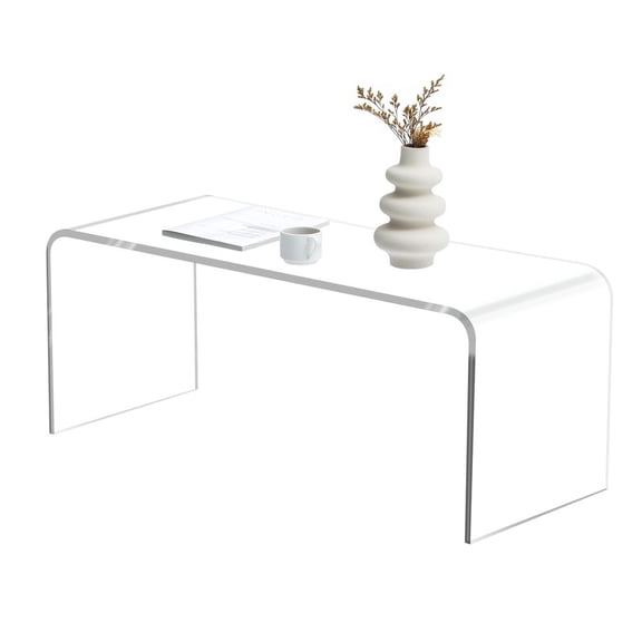 39.25" Clear Acrylic Coffee Table Rectangle Waterfall Design Side Table for Living Room 15mm Thick 110 lbs Capacity