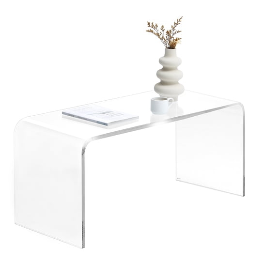 39.25 Inch Clear Acrylic Coffee Table for Living Room, Modern Waterfall End Table with 15mm Thick Top, Space Saving Side Table for Small Spaces