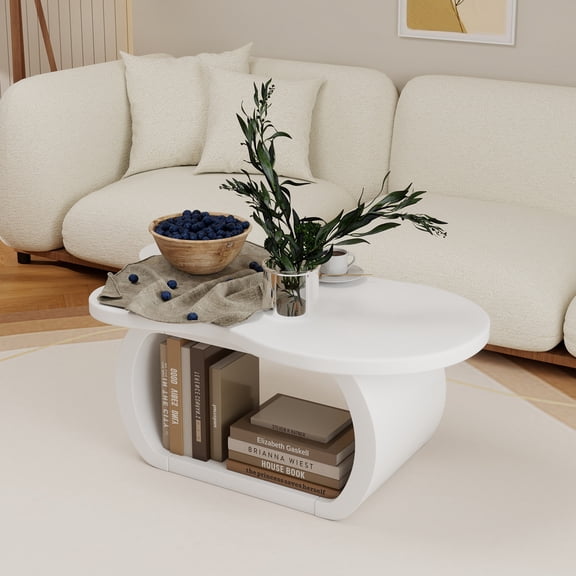 39.3"*23.6" Modern Cloud Coffee Table with 1.5" Thick Tabletop, Cream Style Irregular End Table with Curved Legs, Unique Design Accent Table with Round Edge for Living Room, Apartment, White
