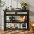 thumbnail image 1 of 39.3" Black Entryway Table with X-Shaped Stable Design and Metal Handles, 1 of 7