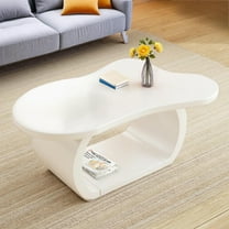 39.3" Cloud-Shaped Coffee Table, Modern Irregular Coffee Table with Curved Legs for Living Room, White
