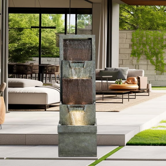 39.3”H Outdoor Garden Waterfall Fountain-Indoor Water Fountain with LED Lights, for Gardens, Landscaping, Patios, Balconies, Office,and Lawns for a Calming Oasis in Outdoor Living Art Decor