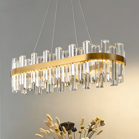 39.3 Inch Rectangular K9 Crystal Linear Chandelier, 132W Three Color Dimmable LED Pendant Light, Modern Luxury Lamp for Large Kitchen Island Long Rectangular Dining Table Home Decor