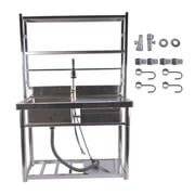 39.3 Stainless Steel Utility Sink with Shelves & Left Drawer & Cold and Hot Water Pipes & Pull-Out Faucet & Adjustable Legs, Laundry Sink with Cabinet for Kitchen Garage Laundry Room Right Bowl