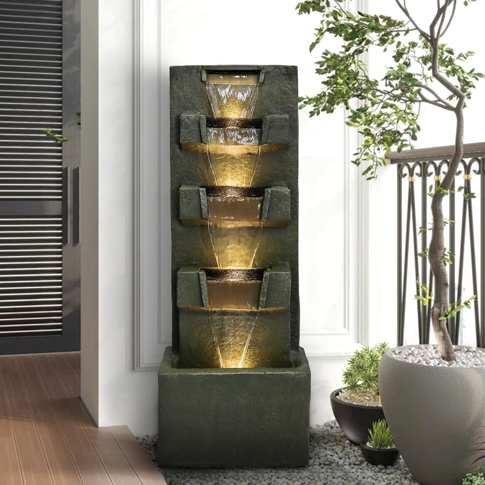 39.3in High Floor Waterfall Fountain with LED Lights 5Tier Water
