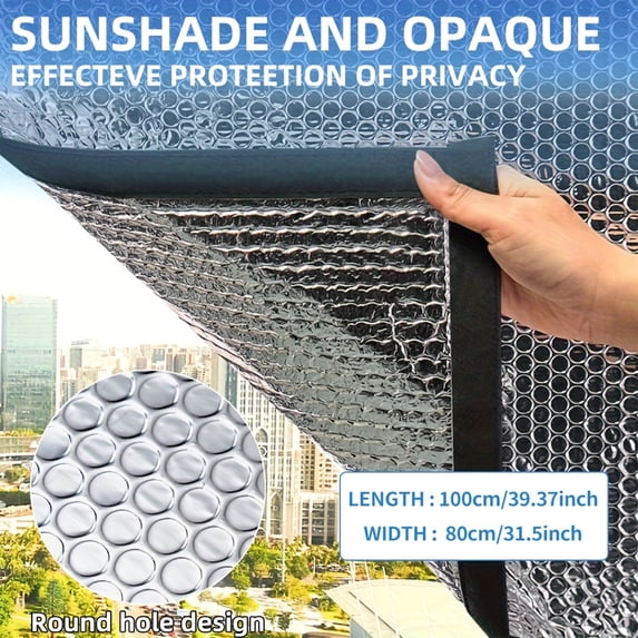 39*31IN Window Heat Reflective Insulation Film - Suction Cup Sun Shade, Opaque Privacy Blinds for Sunroom, Bathroom & Renters