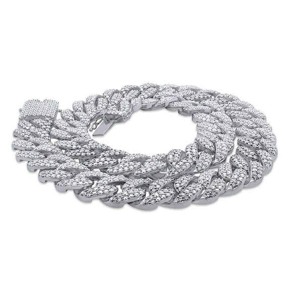 39.35 Ct Round Cut Lab Created Moissanite Diamond 18MM Two Row Cuban Link Chain Necklace For Men In 14k White Gold Over 925 Sterling Silver, 20" Length, Color : G-H, Clarity : VVS1