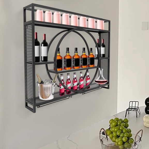 39.37*5.91*31.5 Exquisite Appearance Black Hanging Metal Wine Rack Cabinet for Kitchen, Restaurant
