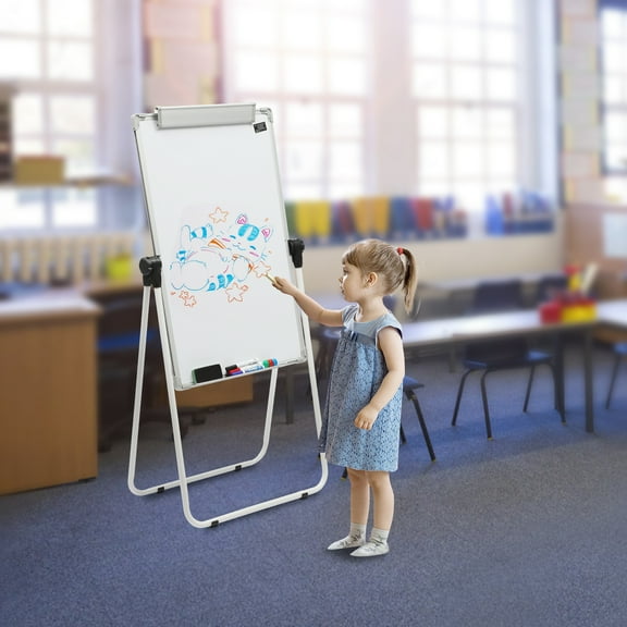 39.37-66.93in Adjustable Height Stand White Board Double Sided Magnetic Dry Erase Board Portable Whiteboard