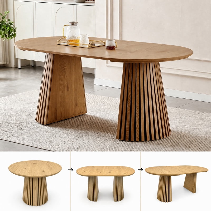 39.37''-70.87'' Extendable Dining Table for 4-8, 3-In-1 Round-to-Oval Expandable Kitchen Dinner Table with Non-Slip Foot Pads