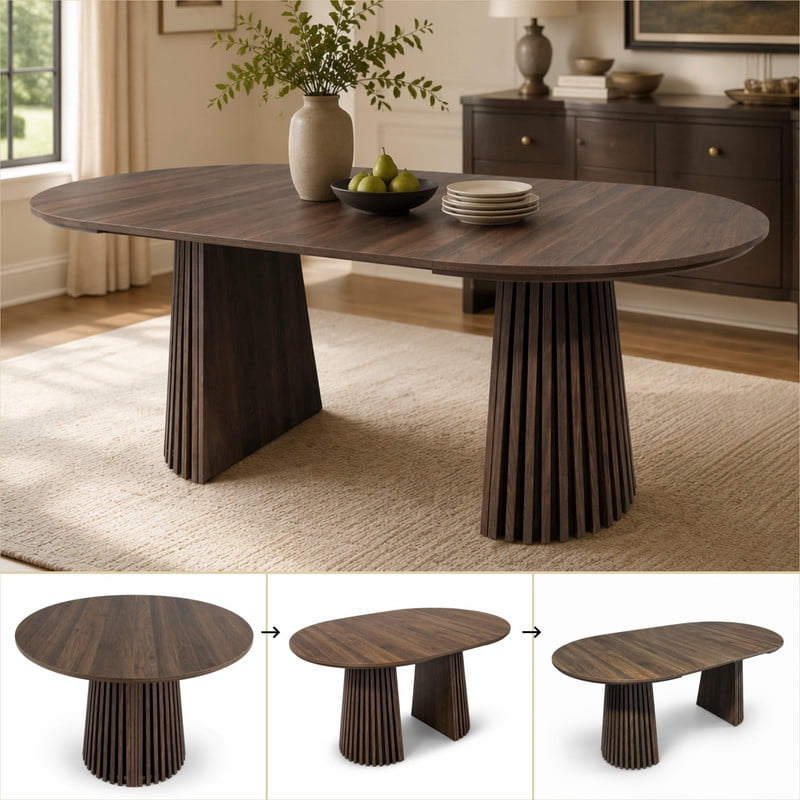39.37''-70.87'' Extendable Dining Table for 4-8, 3-In-1 Round-to-Oval Expandable Kitchen Dinner Table with Non-Slip Foot Pads