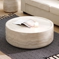 thumbnail image 1 of Kevinplus 39.37'' Round Coffee Tables, Tea Faux Travertine Textured table for Living Room, No Need Assembly, 1 of 10