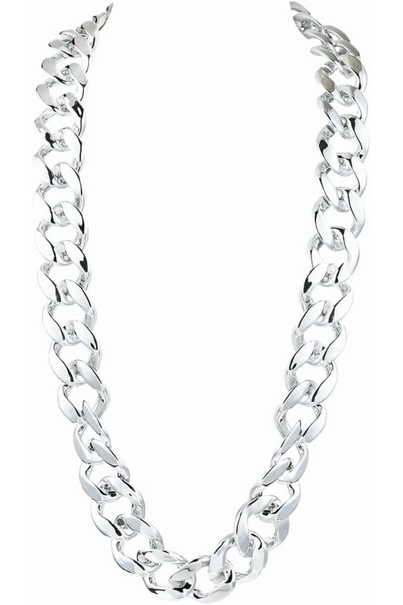 39.37 Inch/100cm Rapper Costume Necklace Chunky Link Chain Necklace Cuban Silver Acrylic Big Thick 80s 90s Punk Style Chain Accessory for Clothing Costumes Bar Party DIY Jewelry Decor