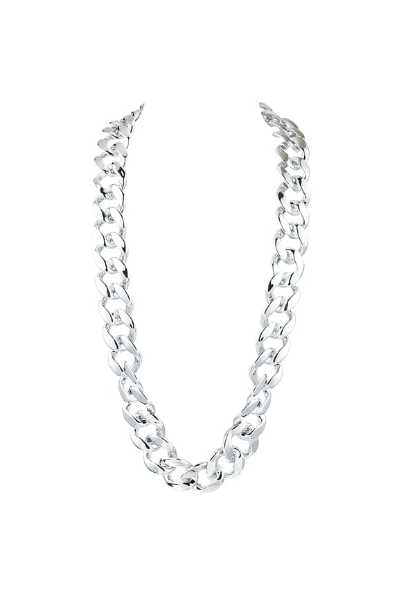 39.37 Inch/100cm Rapper Costume Necklace Chunky Link Chain Necklace Cuban Silver Acrylic Big Thick 80s 90s Punk Style Chain Accessory for Clothing