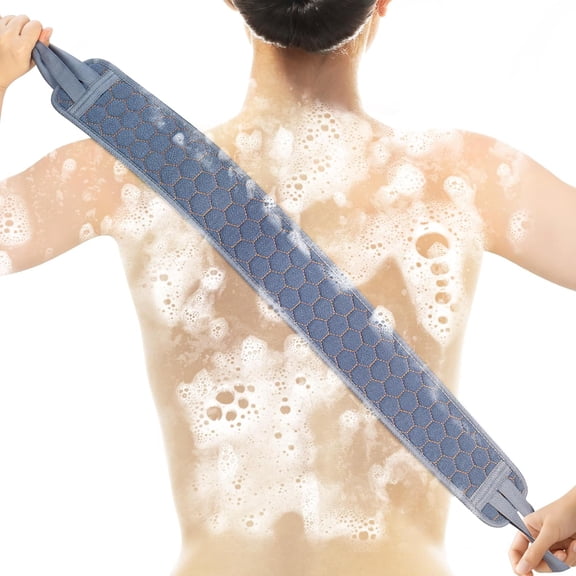 39.37 Inch Exfoliating Back Scrubber with Handles, Extended Exfoliating Back Scrubber for Shower, Soft Double-Sided Body Exfoliator for Deep Cleaning Your Skin for Men & Women, Blue