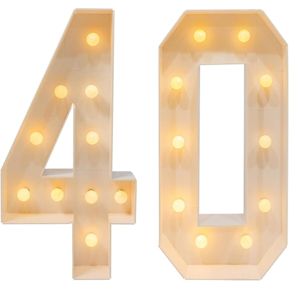 39.37 Inch Light Up Number 40 Sign, KT Board Warm LED Marquee Number Lights, Battery Powered Vintage Floor Standing Decor for 40th Birthday Party