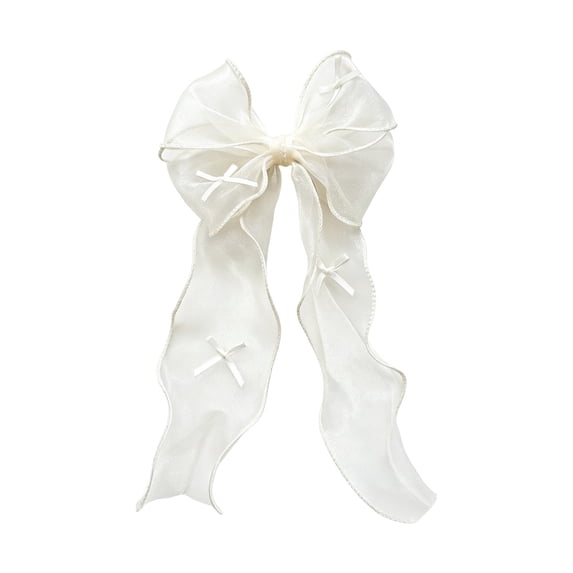 39.37 Inch Sheer Organza Bow Hair Clips with Long Ribbon Tassels for Bridal and Parties,Colour as Pictured