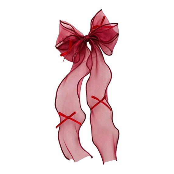 39.37 Inch Sheer Organza Bow Hair Clips with Long Ribbon Tassels for Bridal and Parties,Colour as Pictured