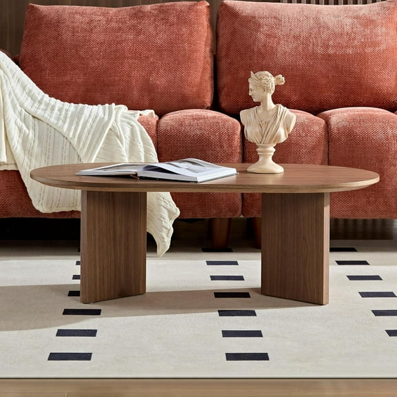 39.37'' Oval Coffee Table for Living Room Pedestal Coffee Table Mid Century Modern Coffee Table Wood Centry Table, Easy Assembly, Walnut