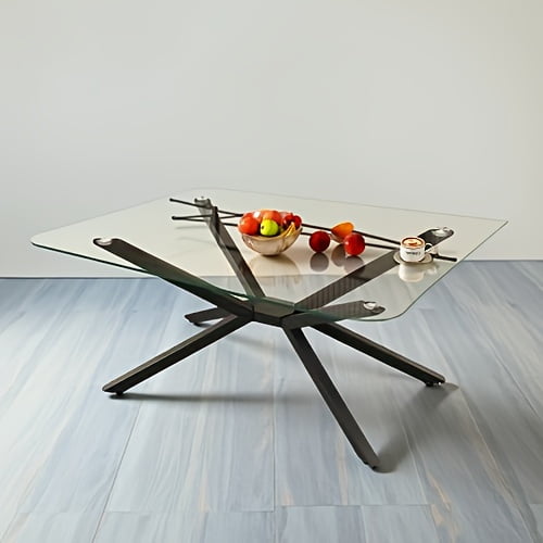 39.37" Rectangular Clear Tempered Glass Coffee Table,Stylish Design with Black Metal Legs, Coffee Table for Living Room