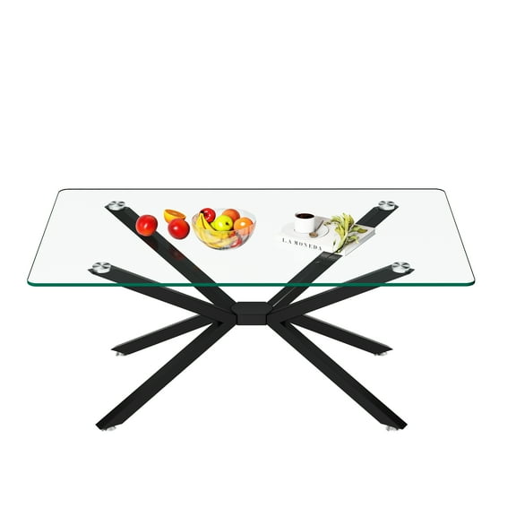 39.37" Rectangular Tempered Glass Coffee Table, Stylish Design with Metal Legs, Coffee Table for Living Room