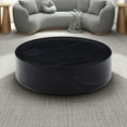 thumbnail image 1 of 39.37'' Round Coffee Table with Marble Texture, Modern Low Drum Circle Fiberglass Coffee Table, Side Table Accent Table for Living Room, Outdoor, No Need Assembly, Black, 1 of 8