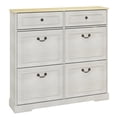 thumbnail image 1 of 39.37 in. H x 41.3 in. W Antique White Shoe Cabinet with 2 Drawers and 4 Flip Drawers, 1 of 17