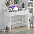 thumbnail image 1 of 39.37 in. White Writing Desk with 2 Drawers, Computer Desk for Home or Office, Wood Study Table with Design Base for Bedroom, Multipurpose Workstation, 1 of 7