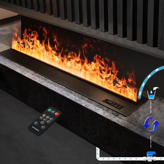 39.37-inch Water Vapor Electric Fireplac with Dual-mode Water Supply System,3D Realistic Flame,Remote/Touch Control for Timer,Dimmable