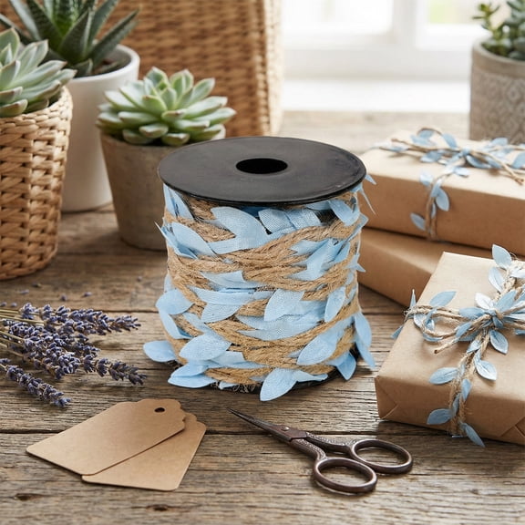 39.37in Simulation Leaf Ropes Colorful Handmade Jute Twine, DIY Wedding Gift Packaging Supplies, Rattan Wrapping String, Suitable for Holiday Craft Decor Home Party Arrangement, Light Blue