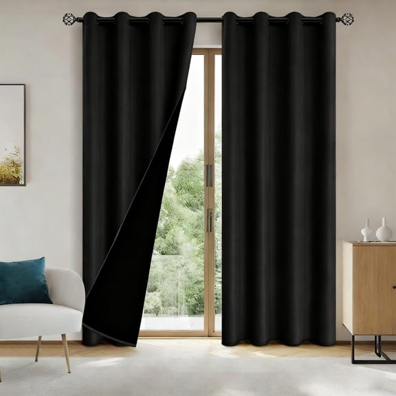 39.37x78.74in Perforated Blackout Curtain, Polyester Pongee Lined Drape, Heat Insulation Soundproof Panel, Light Blocking Curtain for Bedroom Home Window