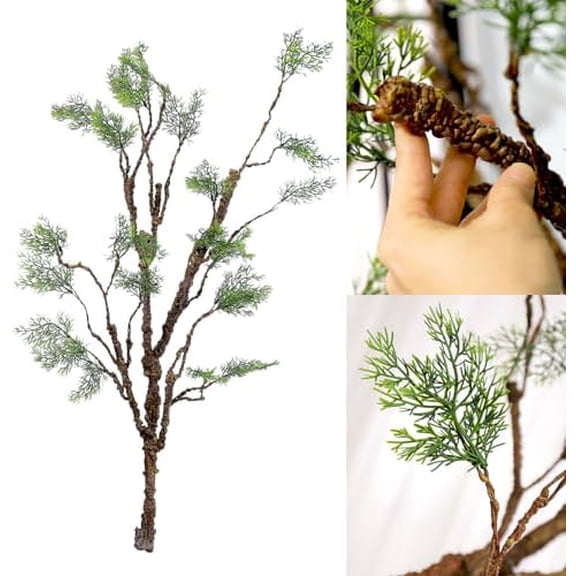 39.3in Bendable Artificial Pine Tree Bark Branches Trunk Fake Wood Root Twigs Plants Vines Garland With Green Leaf For Wall Hanging Reptile Outdoor Home Room Jungle Halloween X'mas Decoration