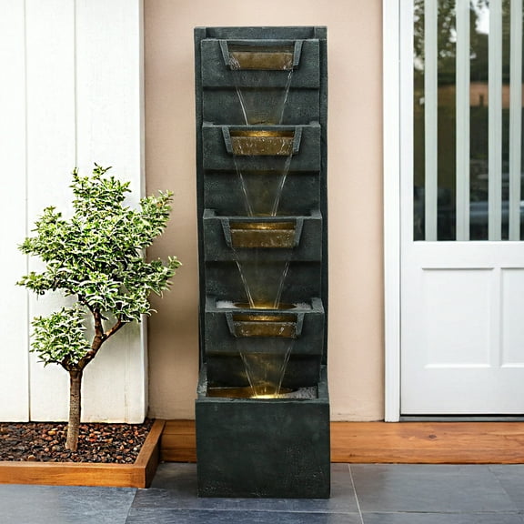 39.3in H Modern Outdoor Water Fountain Indoor Cascading Floor-Standing Fountains with Led Lights Garden Waterfall for Backyard Patio Porch Deck Home Decor