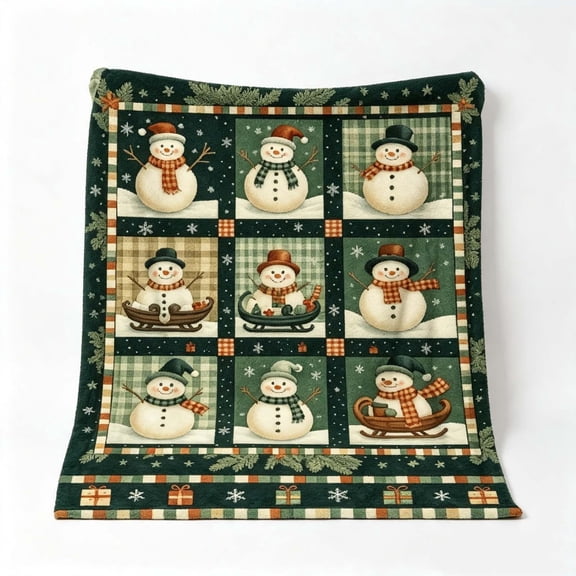 39.429.50.39in Christmas Snowman Grid Pattern Flannel Throw Blanket Soft Warm Cozy Plush Decorative Cover For Bedroom Sofa Couch Living Room Winter Holiday Home Festive Arrangement Blanket