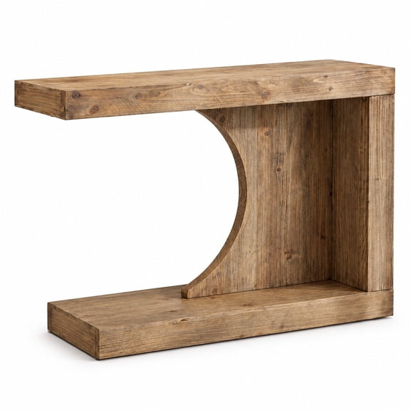 39.4" C-Shaped Solid Wood Console Table, Mid-Century Modern Wood Entryway Table, Unique Entry Accent Table for Hallway, Living Room, Entrance, Foyer