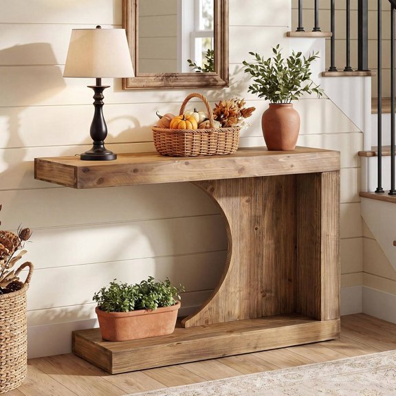 39.4" C-Shaped Solid Wood Console Table for Entryway, Hallway, Living Room, Foyer
