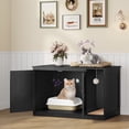 thumbnail image 1 of Hzuaneri 39.4" Cat Litter Box Enclosure, Hidden Cabinet Furniture with Bell, Farmhouse Style, Black, 1 of 8