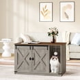thumbnail image 1 of Hzuaneri 39.4" Cat Litter Box Enclosure, Hidden Cabinet Furniture with Bell, Farmhouse Style, Greige, 1 of 10