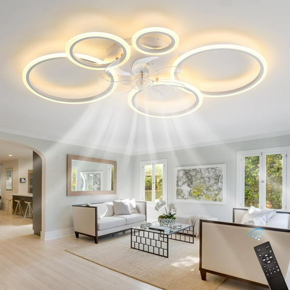 39.4'' Ceiling Fan with Light and Remote Control Low-Profile Modern Flush Mount Installation, Dimmable with 6 Speed Options for Bedrooms, Living Rooms, Dining Rooms, and Kitchens