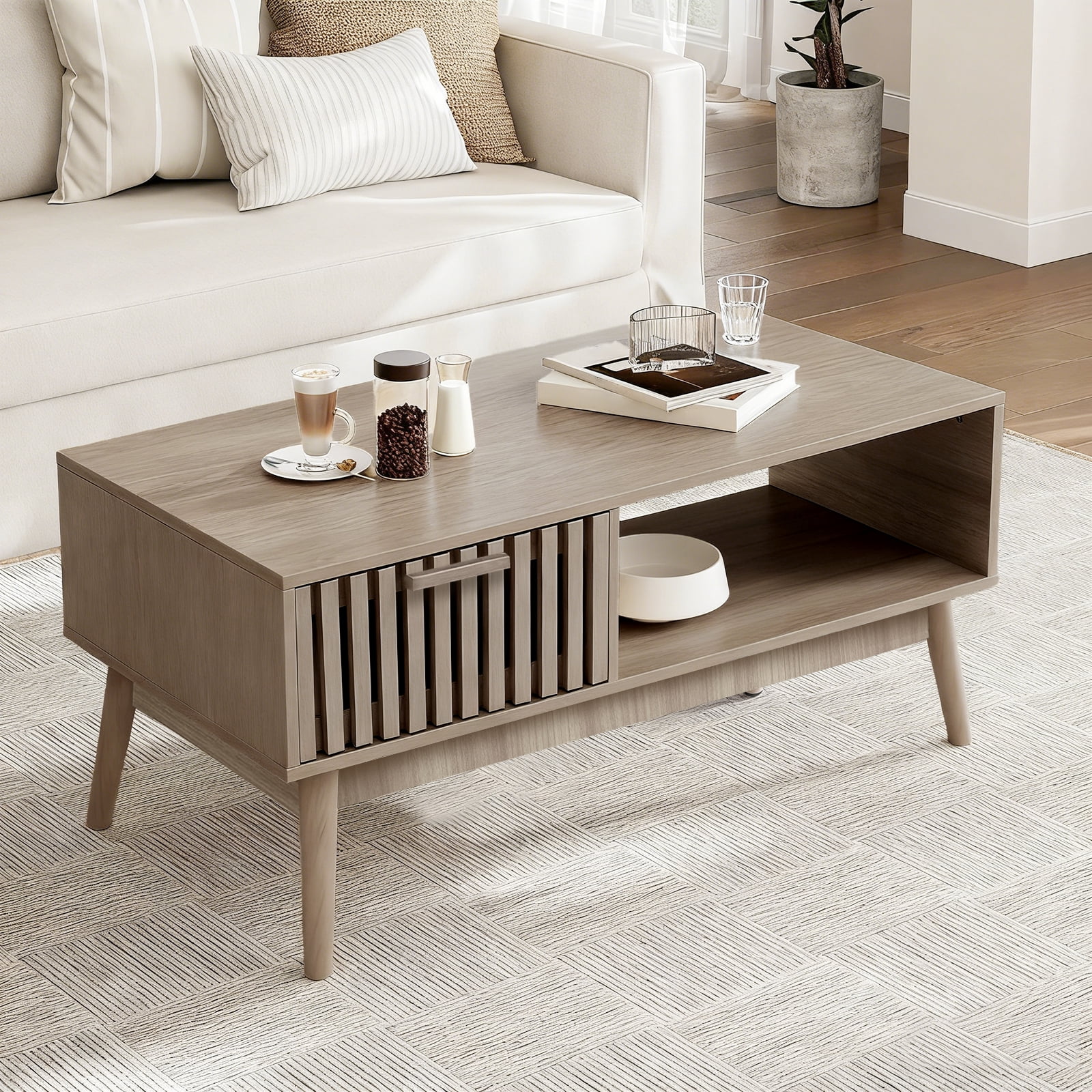 39.4" Coffee Table, Mid Century Modern Coffee Table with 1 Storage ...
