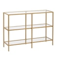 thumbnail image 1 of 39.4” Console Table, Tempered Glass Sofa Table, Modern Entryway Table, Metal Frame, Easy to Assemble, for Living Room, Hallway, Gold Color, 1 of 6